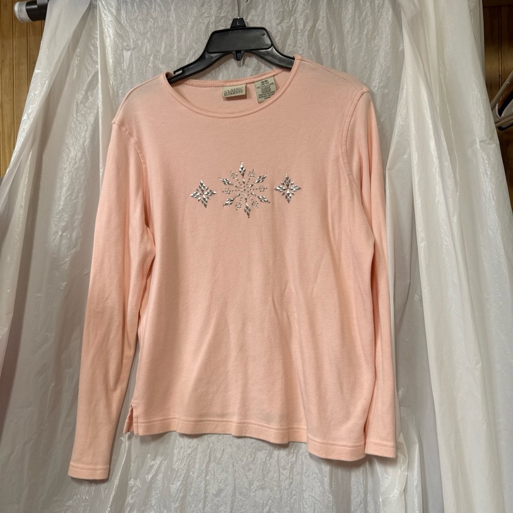 Classic editions Pink Long Sleeve Tee with Snowflake Embellishment medium